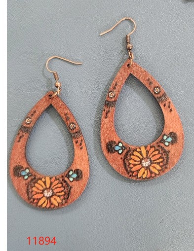 Wholesale Vintage Western Wood Print Leopard Leaf Pattern Earrings