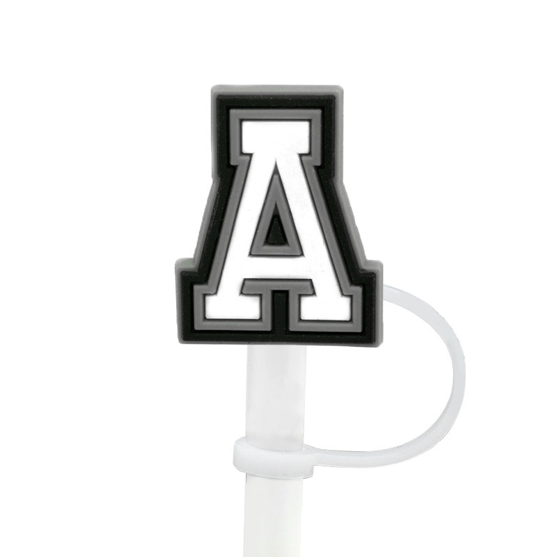 Wholesale of 10pcs Black and White English Letters Silicone Straw Sets