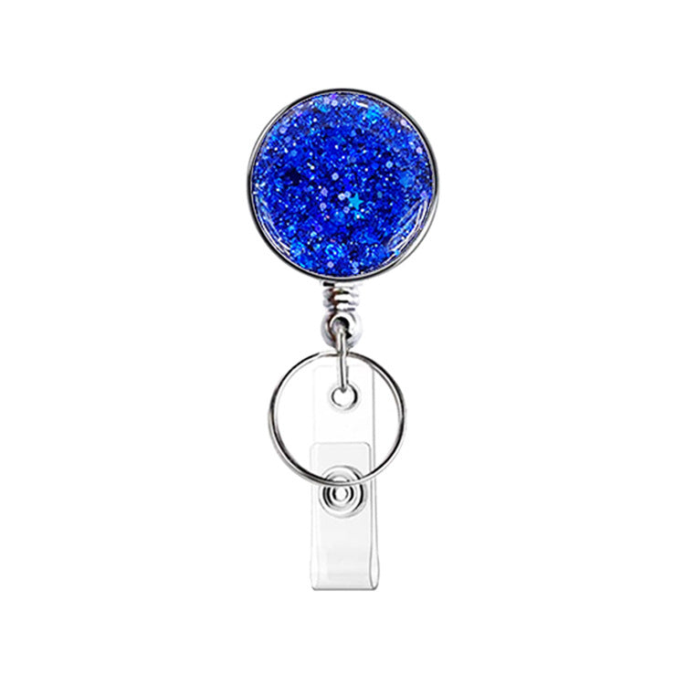 Wholesale Badge Reels UV Electroplated Resin Glitter Sequins Epoxy Badge Reel Retractable Keychain