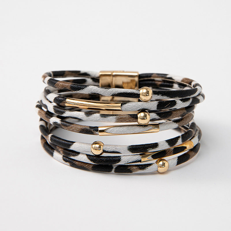 Wholesale Leopard Print Magnetic Buckle Leather Bracelet