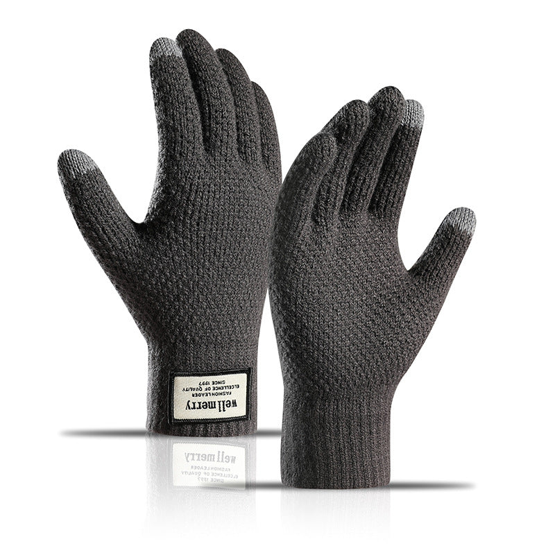 Wholesale Men's Velvet Thickened Jacquard Touch Screen Woolen Gloves