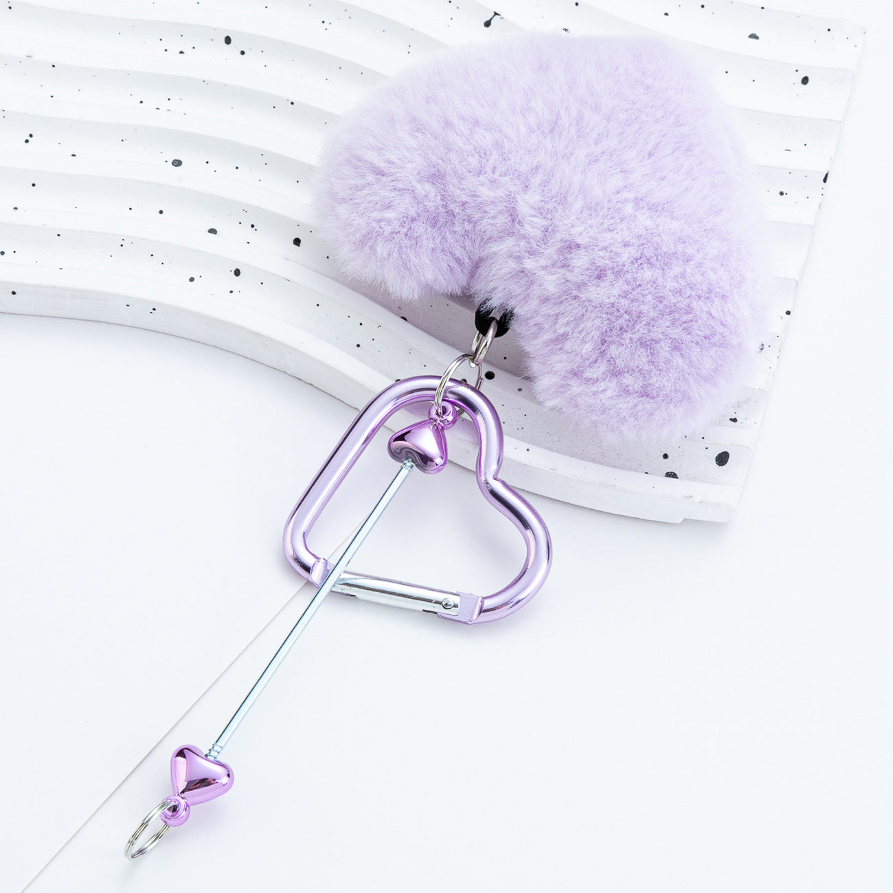 Wholesale New DIY beadable PomPom love mountaineering buckle plush keychains