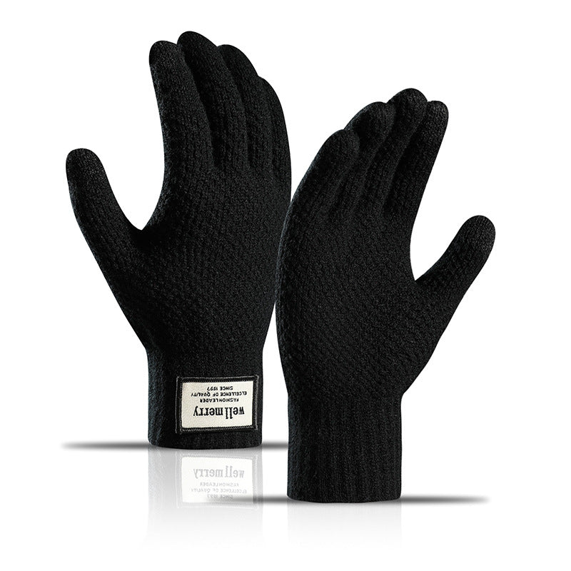 Wholesale Men's Velvet Thickened Jacquard Touch Screen Woolen Gloves