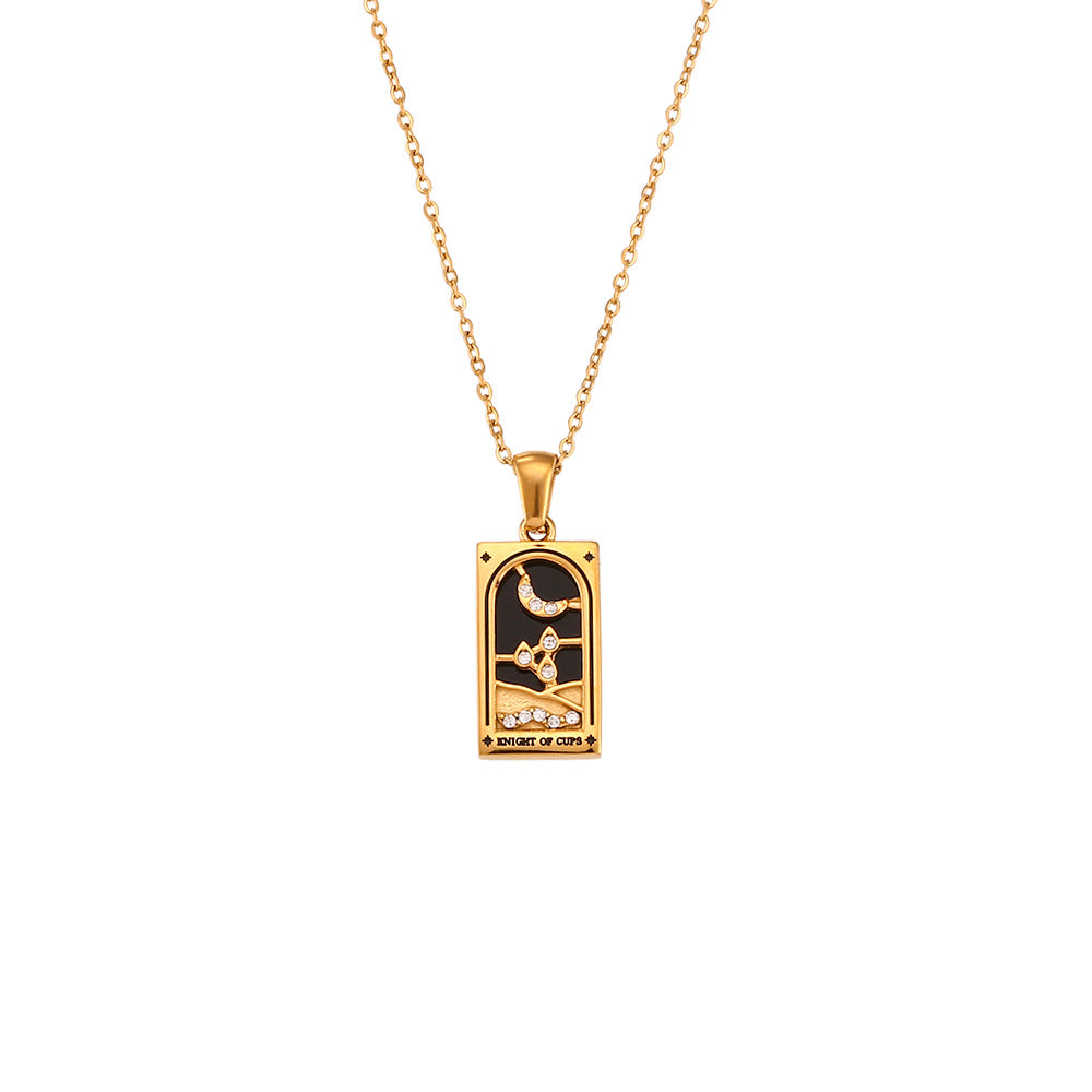 Wholesale Rectangular Drip Oiled Zircon Tarot Cards Stainless Steel 18K Gold Plated Necklaces