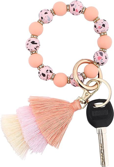 Wholesale Cow Print Leopard Print Tassel Silicone Beaded Wrist Keychain