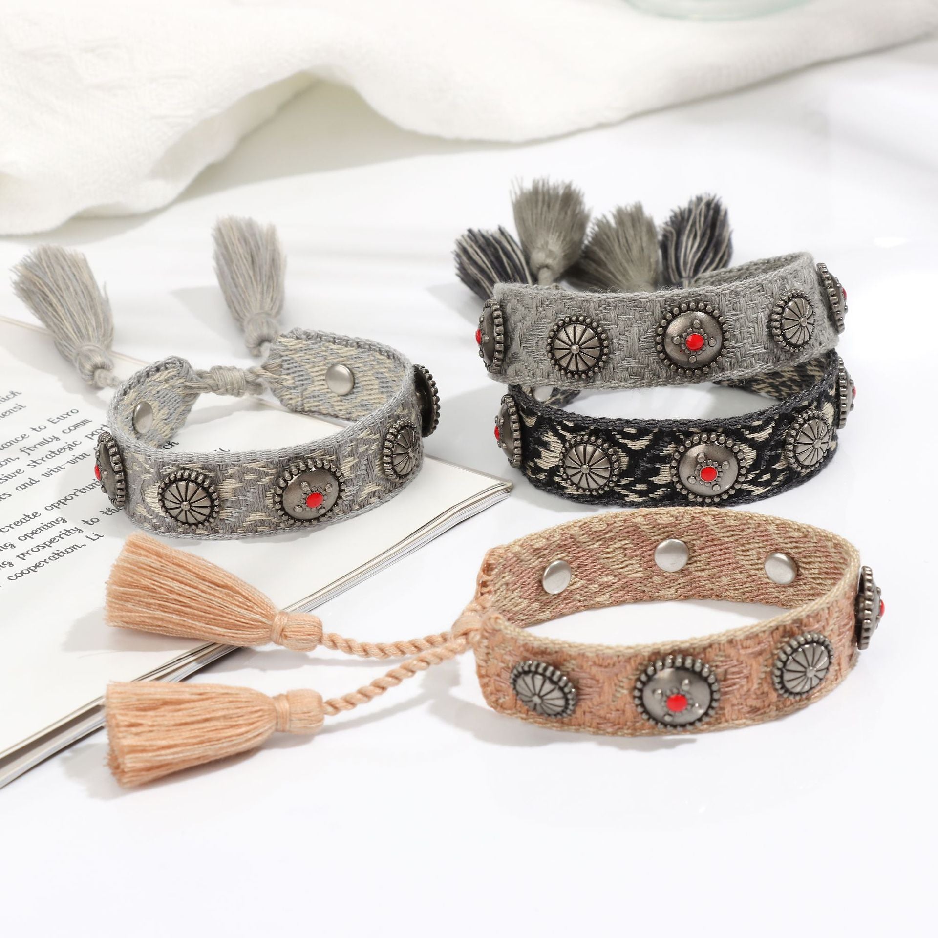 Wholesale Creative Rivet Alloy Woven Bracelets