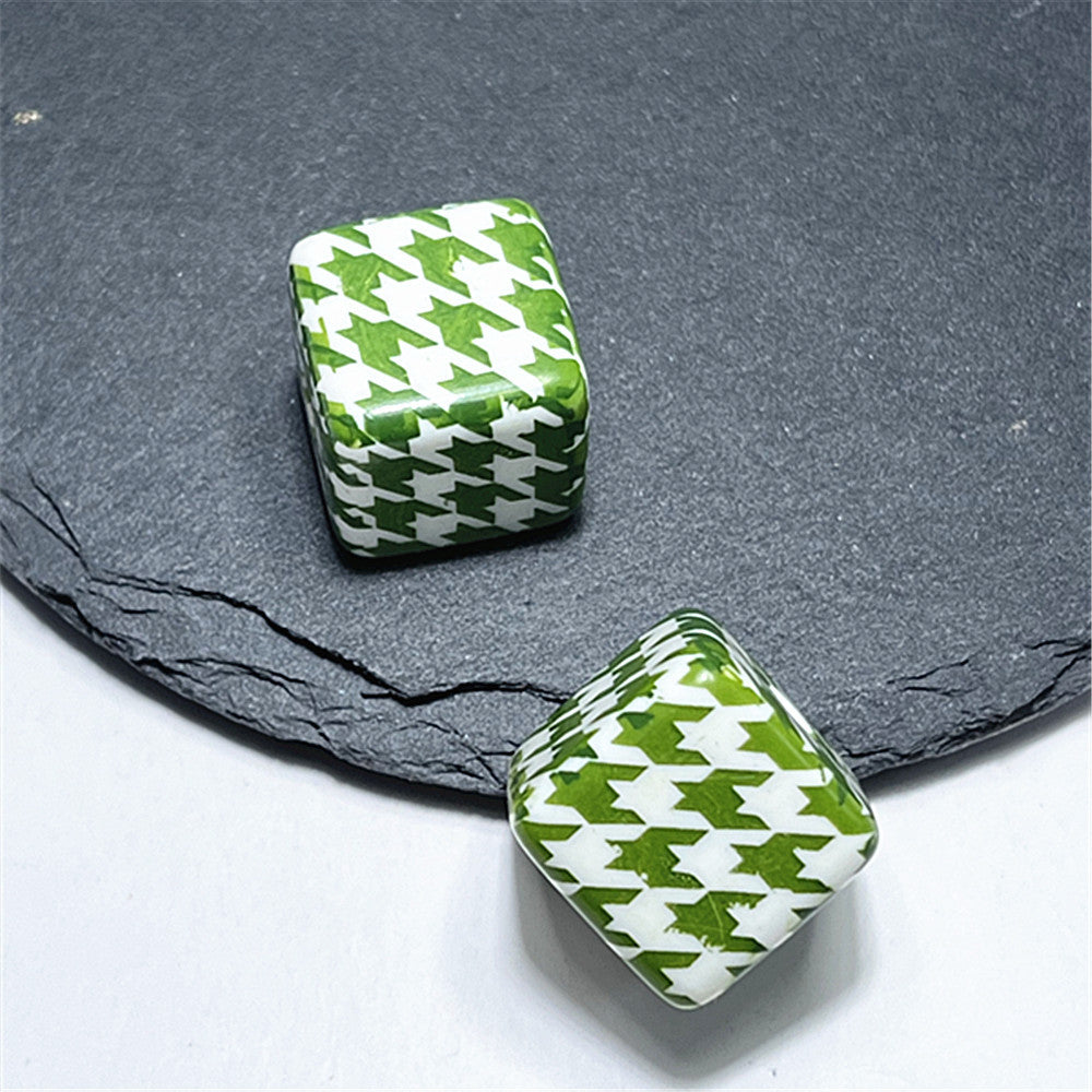 Wholesale 10pcs/pack 14mm Acrylic Houndstooth Printing Square Beads
