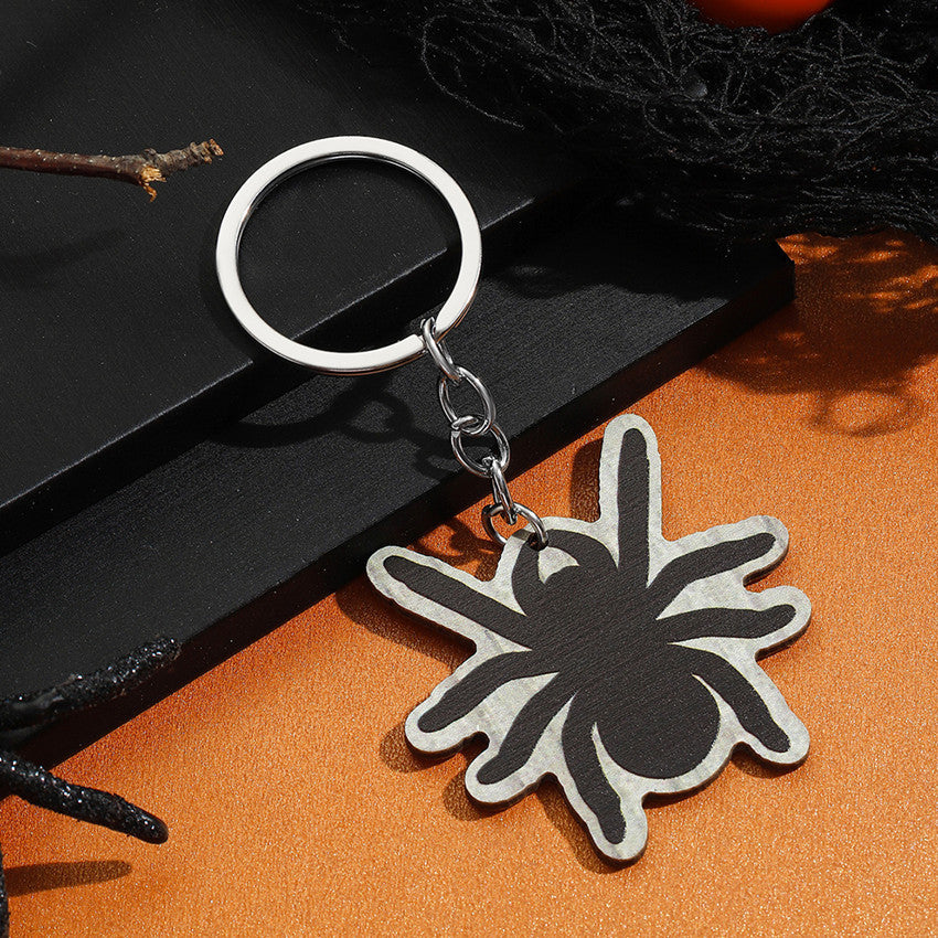 Wholesale Halloween Bat Pumpkin Spooky Spider Skull Cat Wooden Keychain