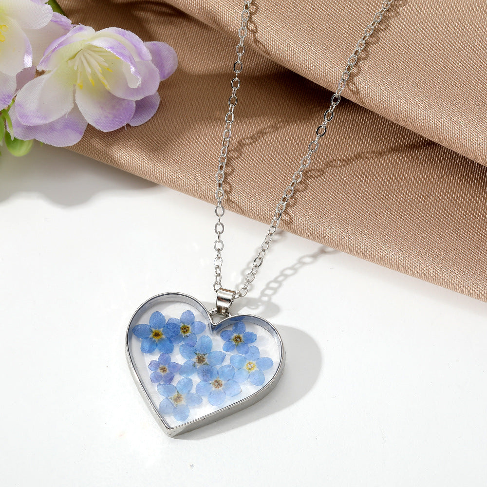 Wholesale 6PCS Blue Love Dry Flower Keychain Necklace