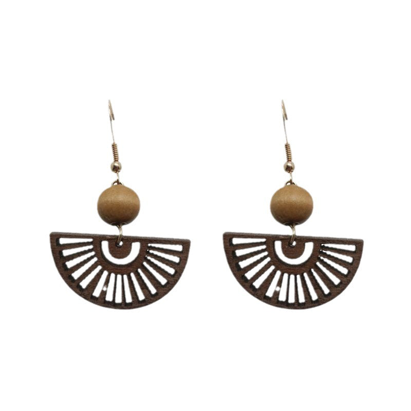 Wholesale New Chinese style wooden fan tassel earrings
