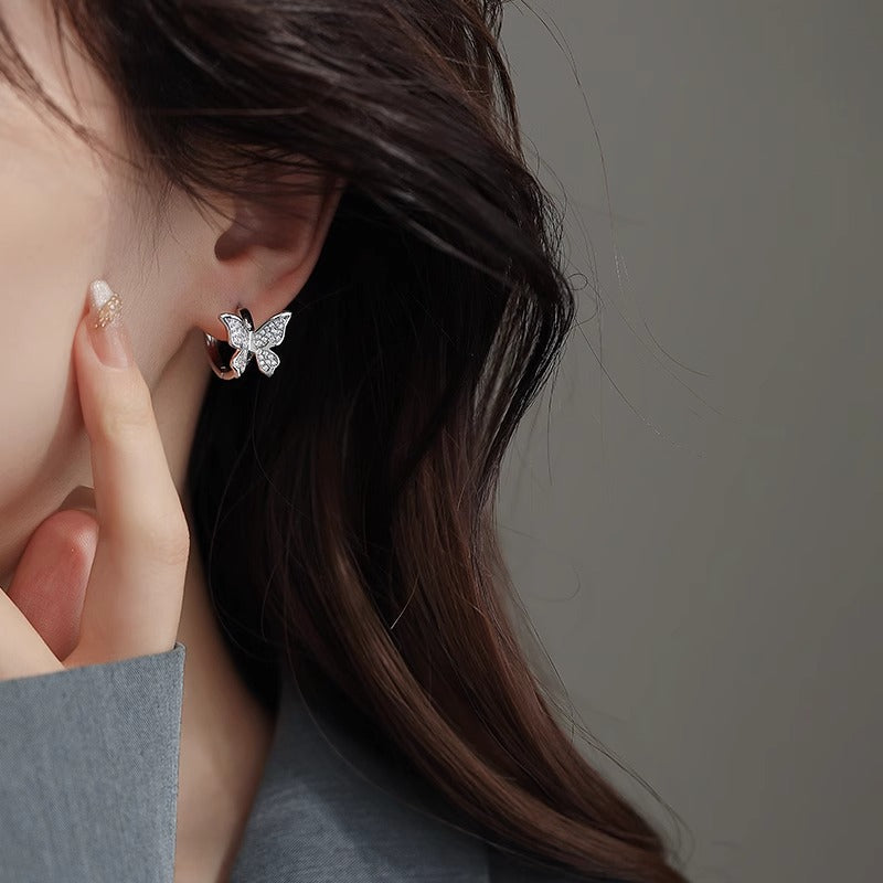 Wholesale Super Flash Zircon Butterfly Ear Buckle Niche Design Versatile Fashion High-end Simple Ear Jewelry Light Luxury Stud Earrings