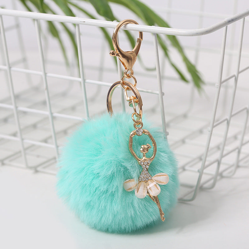 Wholesale 5pcs Cute Rhinestone Angel Ballerina Girl Pom Pom Keychain