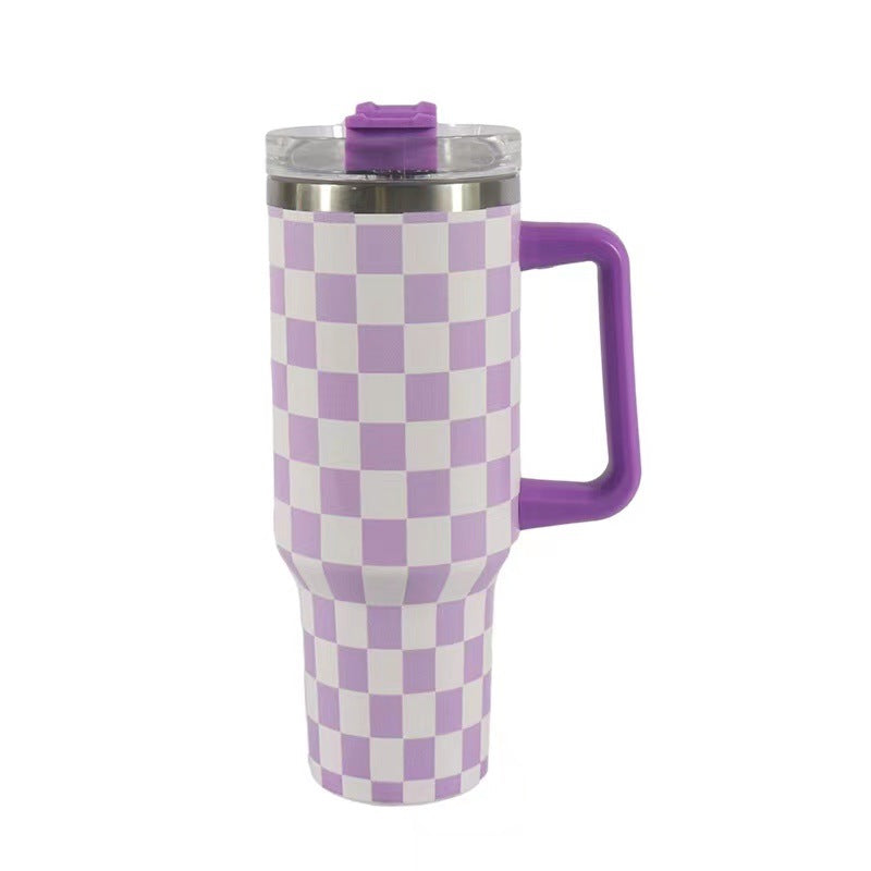 Wholesale Tumbler Ice Bullies Cup  Checkerboard Houndstooth Vacuum Cup Straw Cup 40OZ Car Cup Ice Cup