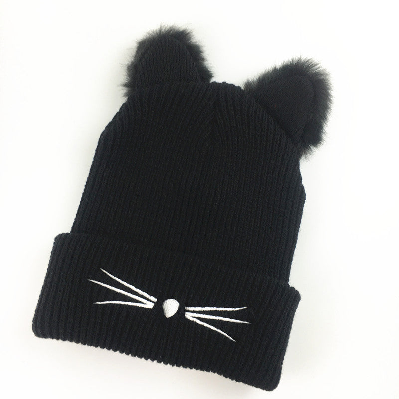 Wholesale Cute Cat Embroidery Furry Cat Ears Wool Hat