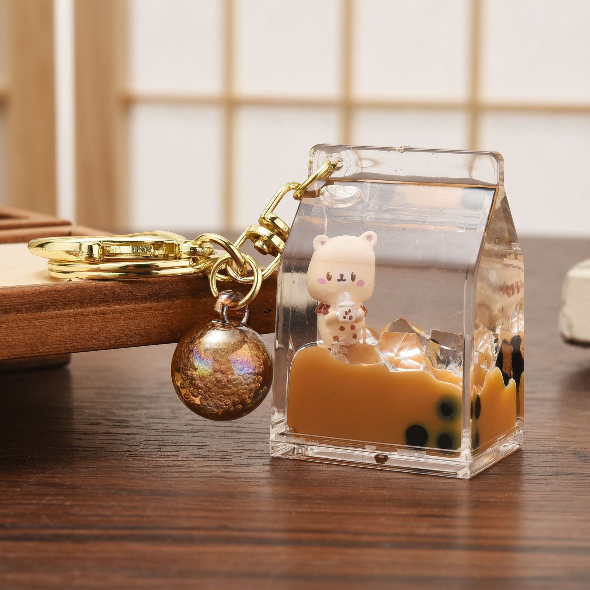 Wholesale Acrylic Pearl Milk Tea Bear Bottle Quicksand Keychain