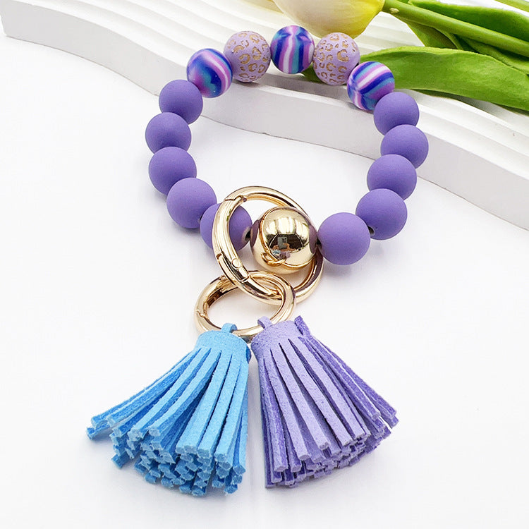 Wholesale Colorful Silicone LOVE Beaded Tassel Wrist Keychain