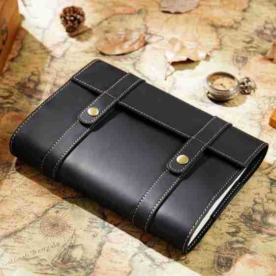 Wholesale A5 Fixed Page First Layer Cowhide Retro Snap Button with Card Slot Inside Notebook