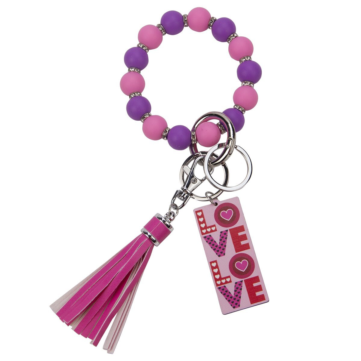 Wholesale Valentine's Day LOVE Colorful Love Wood Silicone Beaded Wrist Keychain