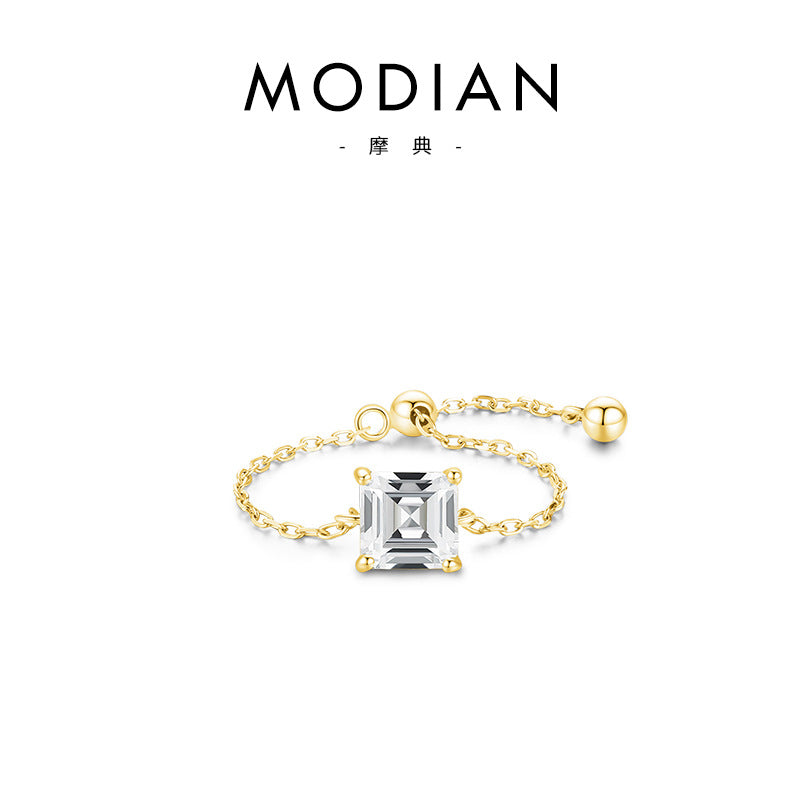 Wholesale S925 Silver Inlaid Simulated Zircon Adjustable Ring Chain