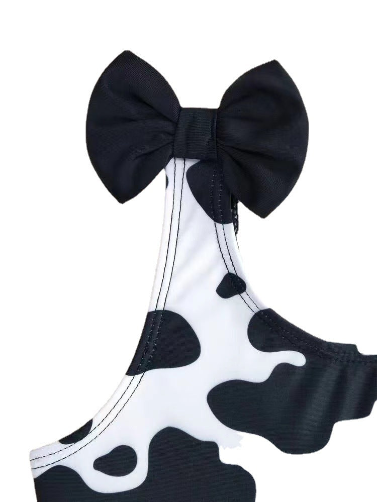 Baby Baby Girls al por mayor volantes vacas lecheras en blanco y negro Bow One Piece Traje de baño