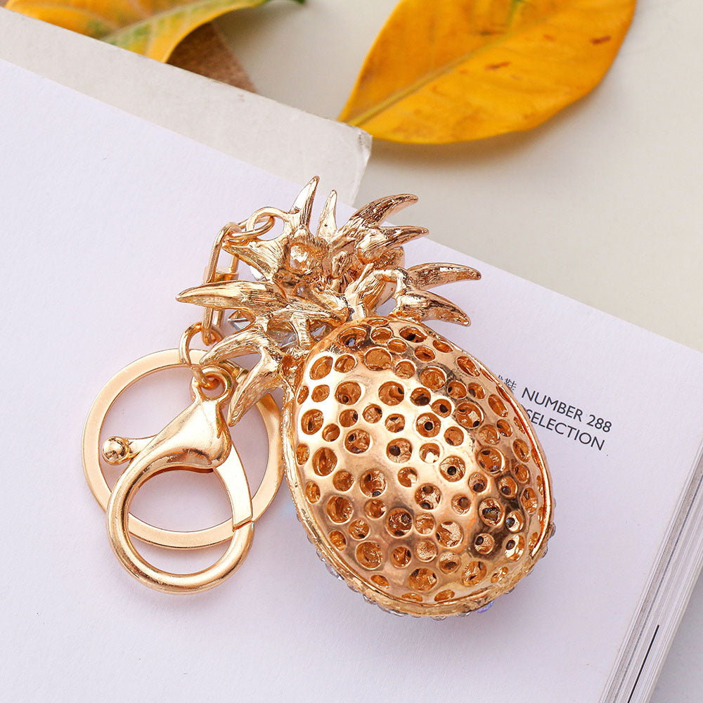 Wholesale Pineapple Inlaid Diamond Creative Metal Keychain
