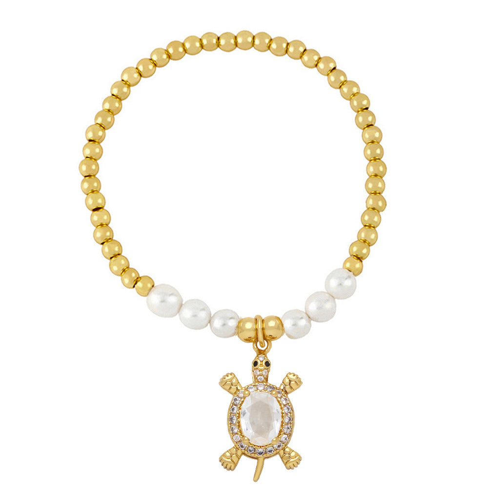 Wholesale Micro Setting Colored Zircon Ocean Wind Sea Turtle Pendant Copper Bracelet