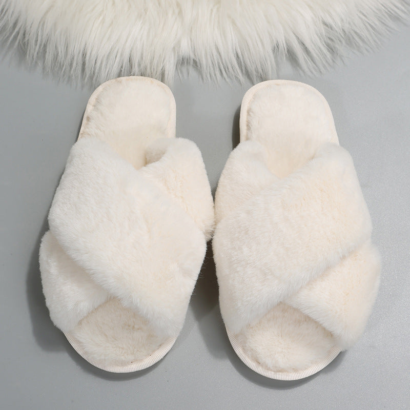 Wholesale Flat Cross Plush Cotton Slippers