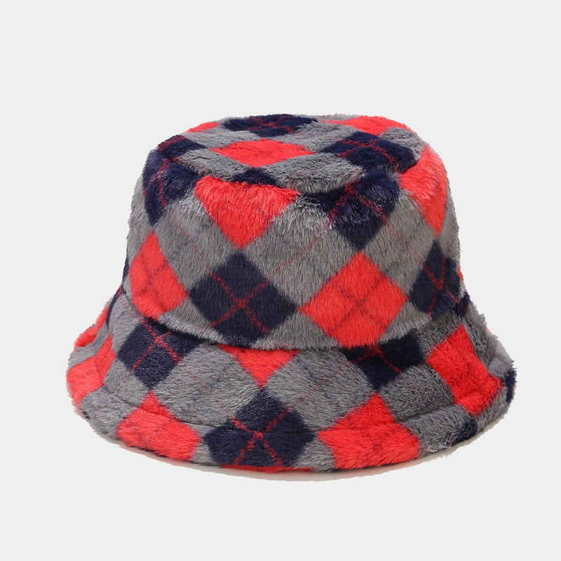 Wholesale Cotton Winter New Contrasting Color Plaid Thickened Warm Fisherman Hat