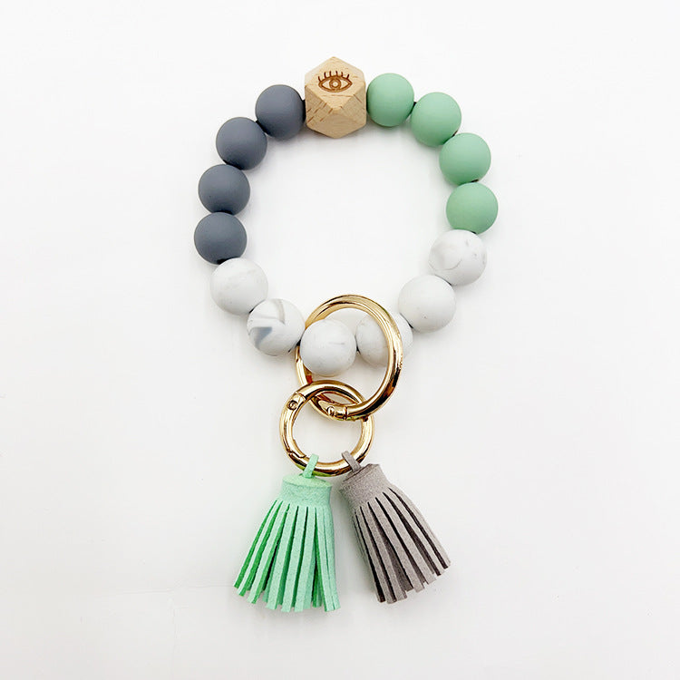 Wholesale Colorful Silicone LOVE Beaded Tassel Wrist Keychain