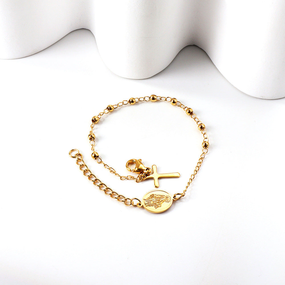 Wholesale Love Cross Oval Gradual Gold Figure Steel Ball Geometry Titanium Steel Bracelet