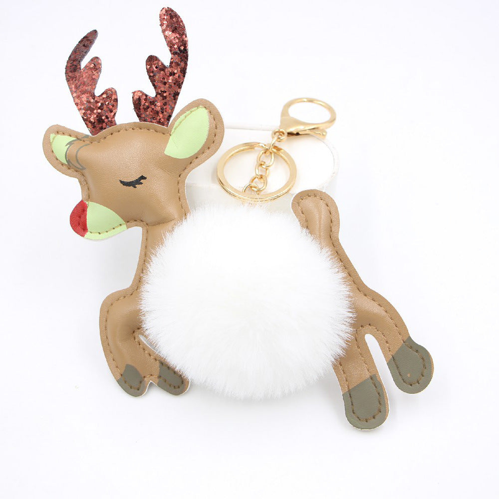 Wholesale Christmas Deer Plush Ball Keychain