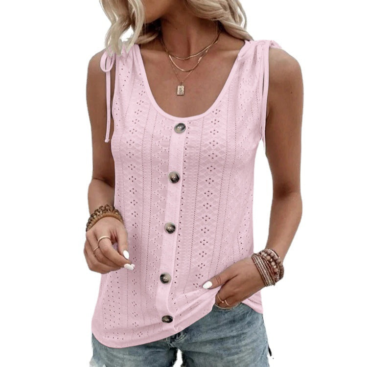 Wholesale spring and summer women's casual solid color U-collar vest T