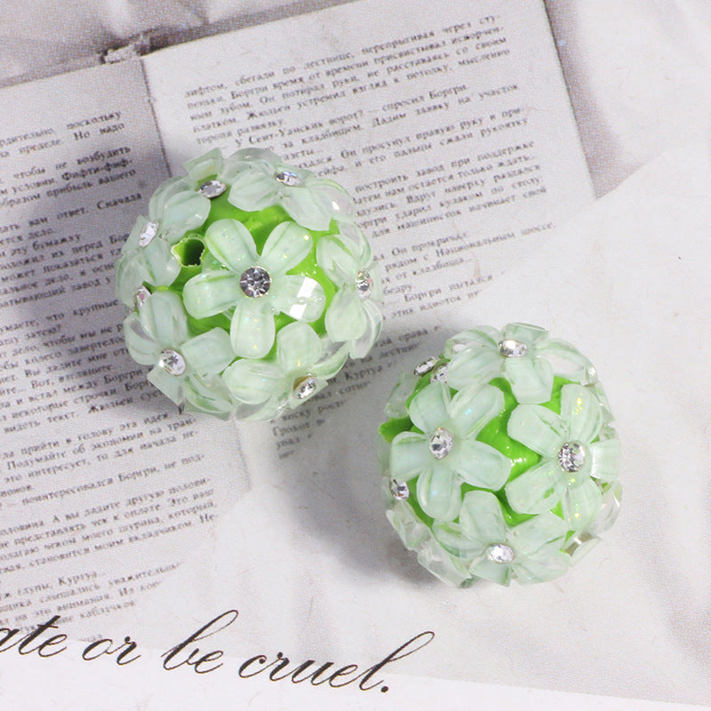 Wholesale 5pcs/pack DIY small  flower ball polymer clay straight hole beads