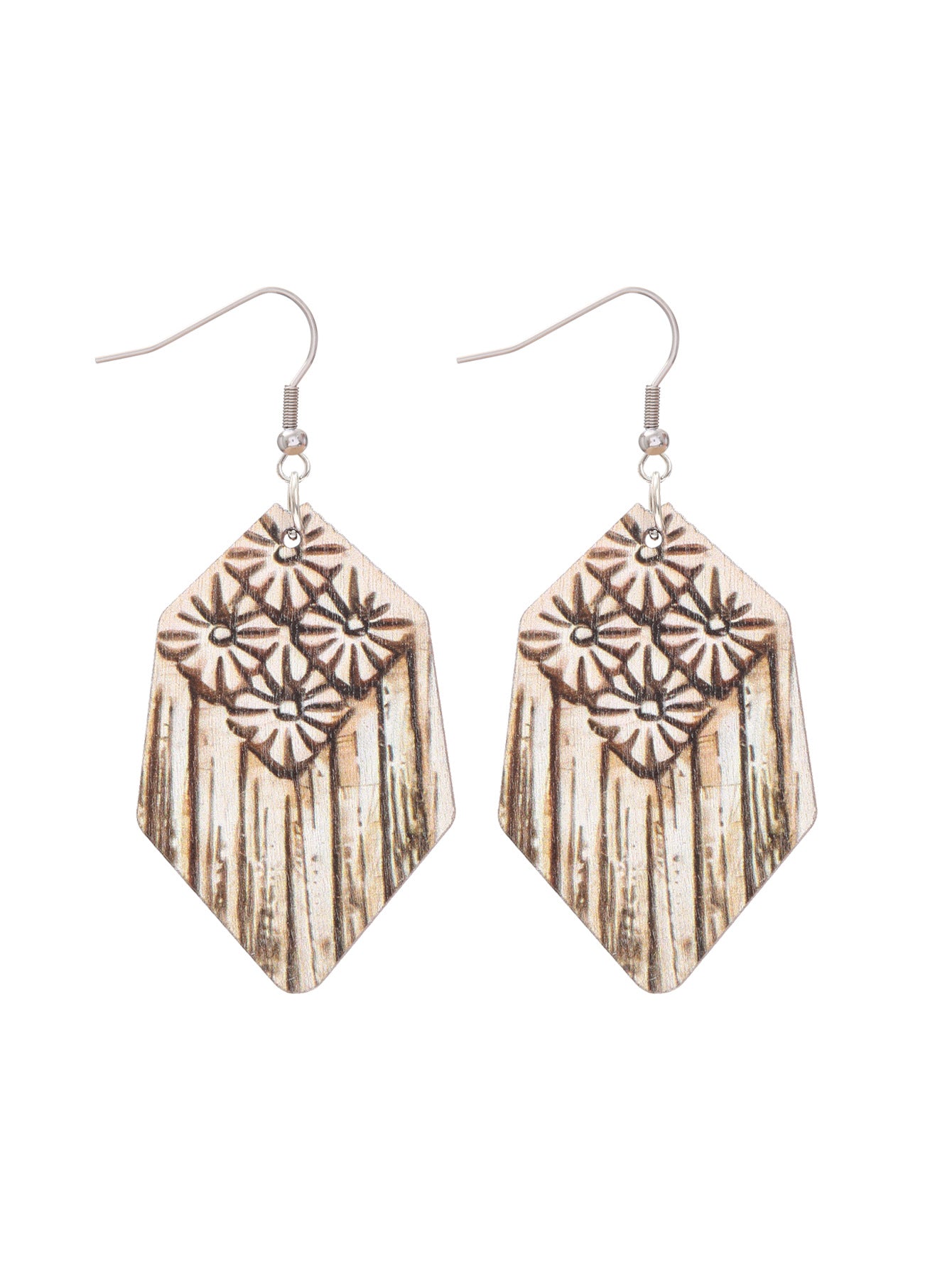 Wholesale Vintage Western Wood Print Leopard Leaf Pattern Earrings