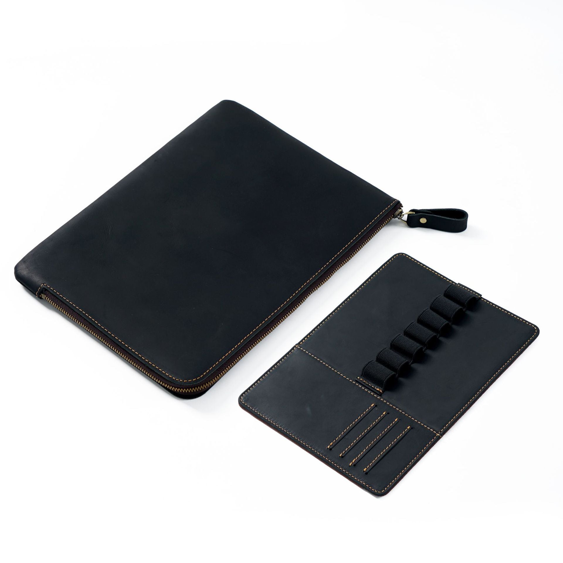 Wholesale Zipper Large Capacity Storage Crazy Horse Leather Pencil Case