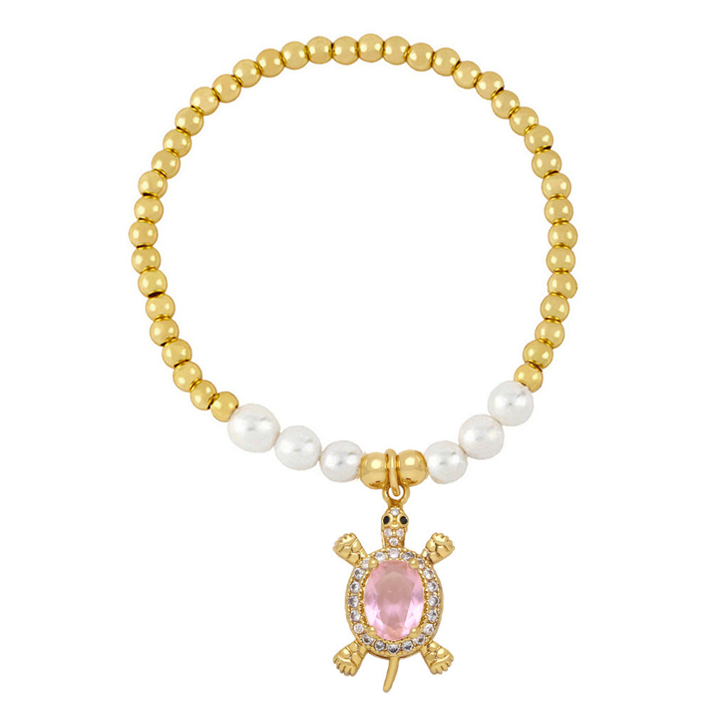 Wholesale Micro Setting Colored Zircon Ocean Wind Sea Turtle Pendant Copper Bracelet