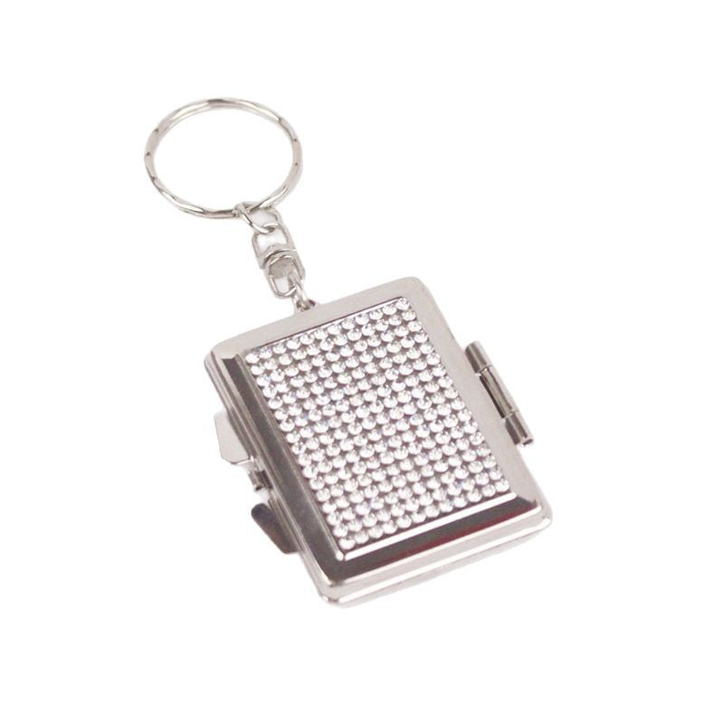 Wholesale Metal Rectangular Mirror Keychain Outdoor Easy to Carry Diamond Mini Cosmetic Mirror Pendant