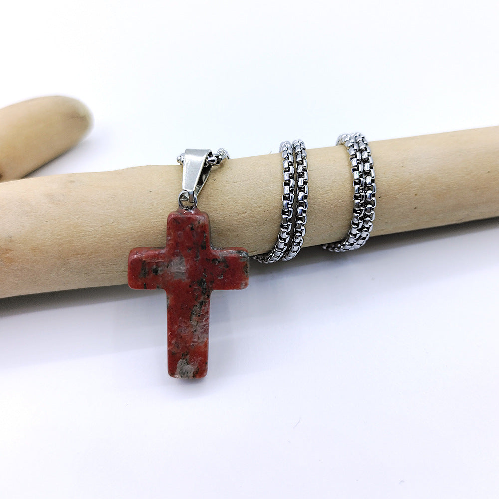 Wholesale Natural Stone Cross Pendant Necklace