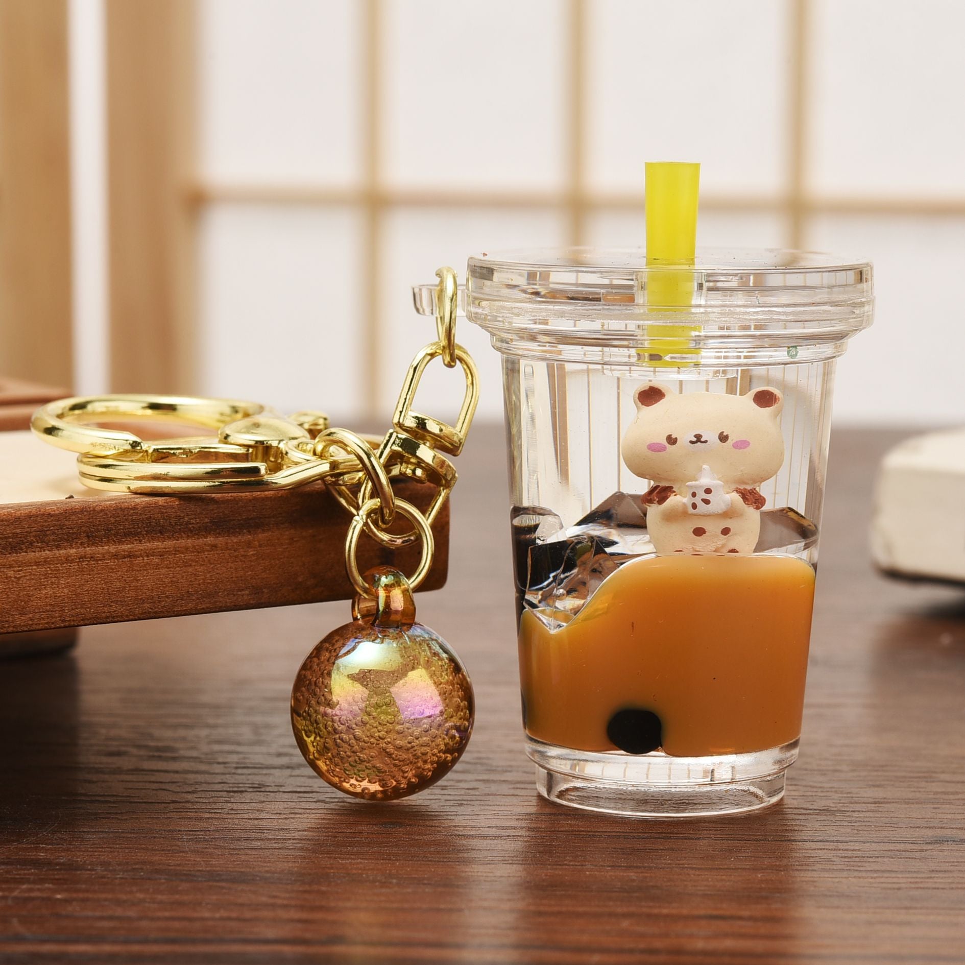 Wholesale Acrylic Pearl Milk Tea Bear Bottle Quicksand Keychain