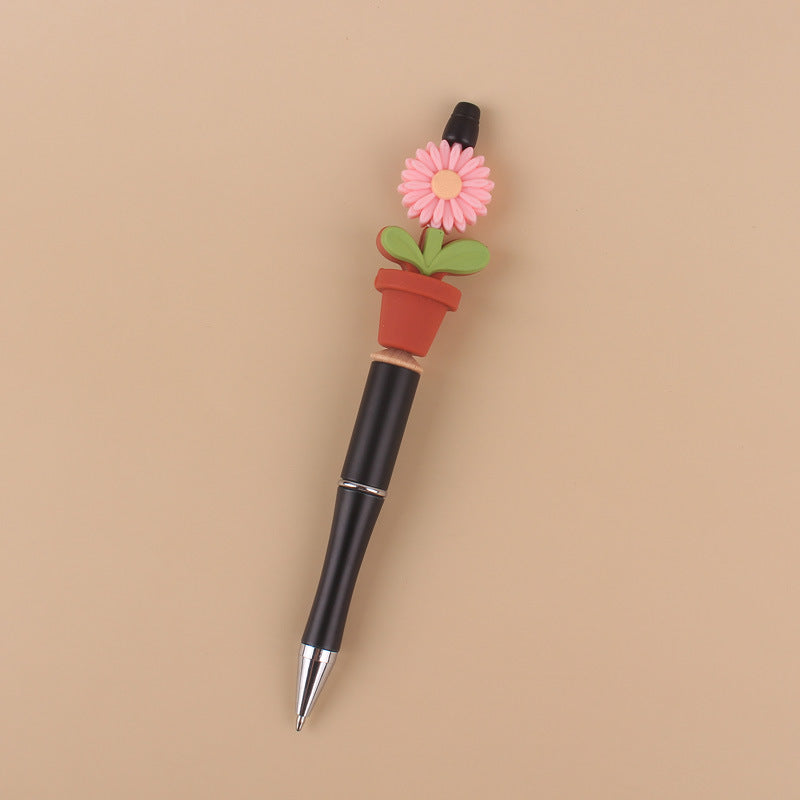 Wholesale Beadable Silicone Beaded Sunflower Potted Wooden Beads Plastic Ballpoint Pen