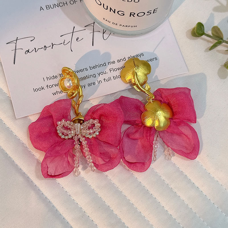 Wholesale Handmade Fabric Crystal Bow Earrings