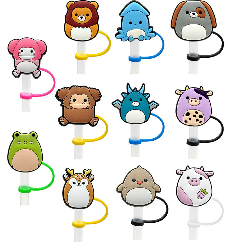 Wholesale of 10pcs Cute Doll Silicone Straw Sets