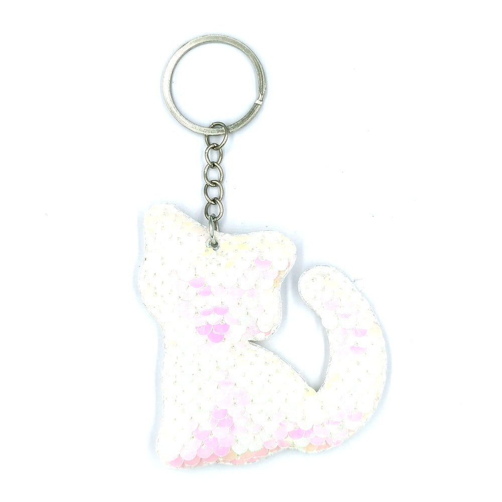 Wholesale Fish Scale PET Glitter Reflective Glossy Cat Keychains