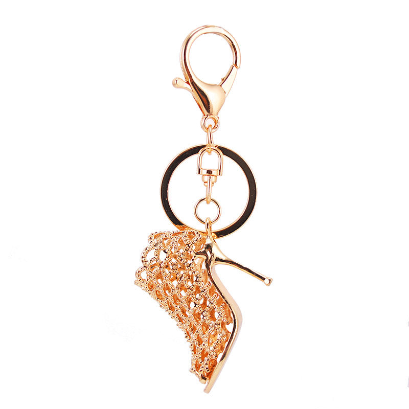 Wholesale Crystal Hollow High Heels Zinc Alloy Keychain