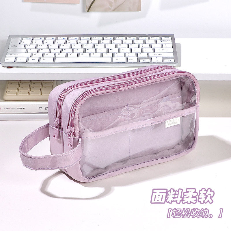 Wholesale 2023 Three-layer Extra Large Capacity Transparent Canvas Pencil Case