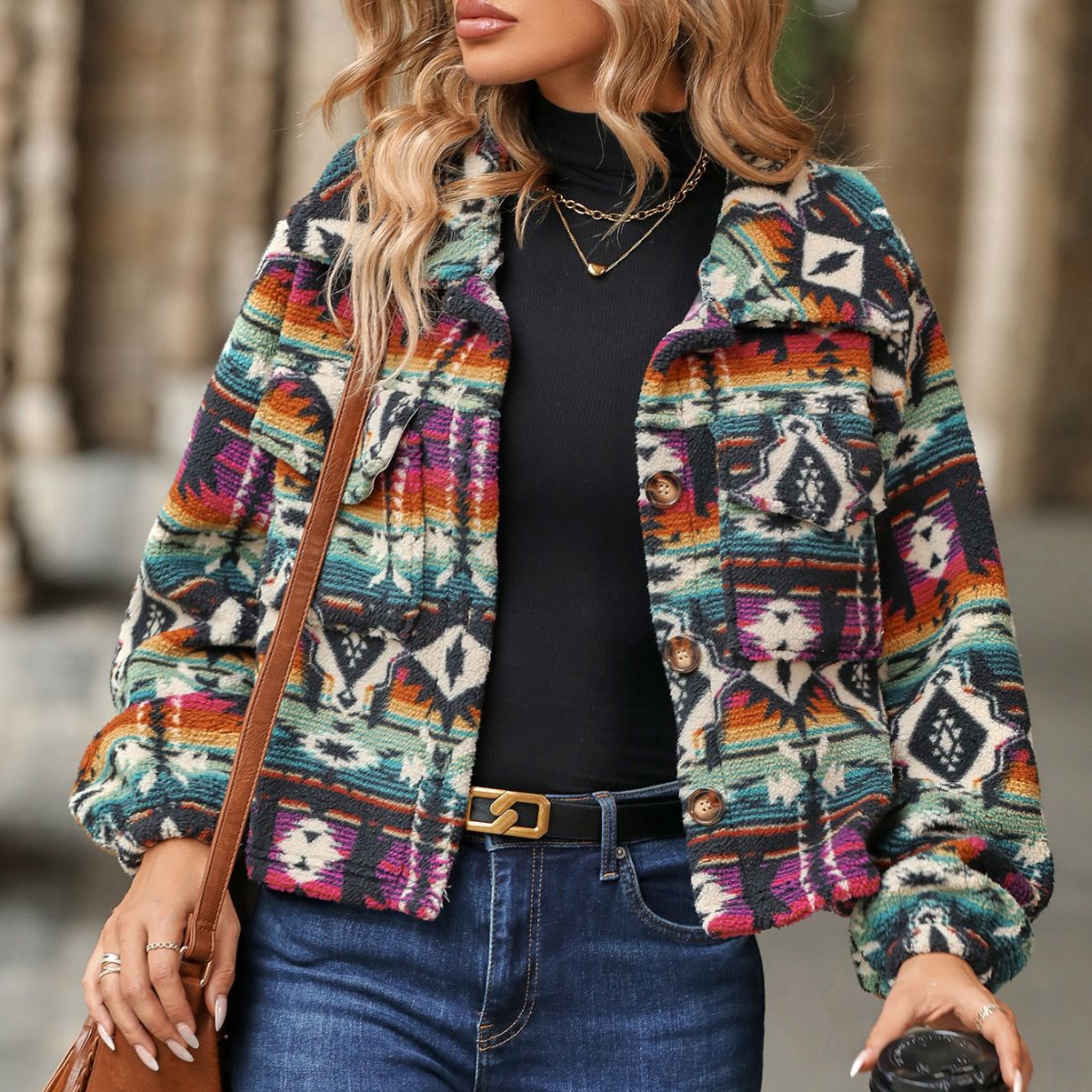 Wholesale Polyester Western Style Loose Long Sleeve Short Jacket
