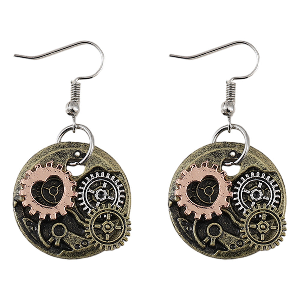 Wholesale Retro Punk Style Mechanical Gear Steam DIY Movement Personality Creative Alloy Earrings