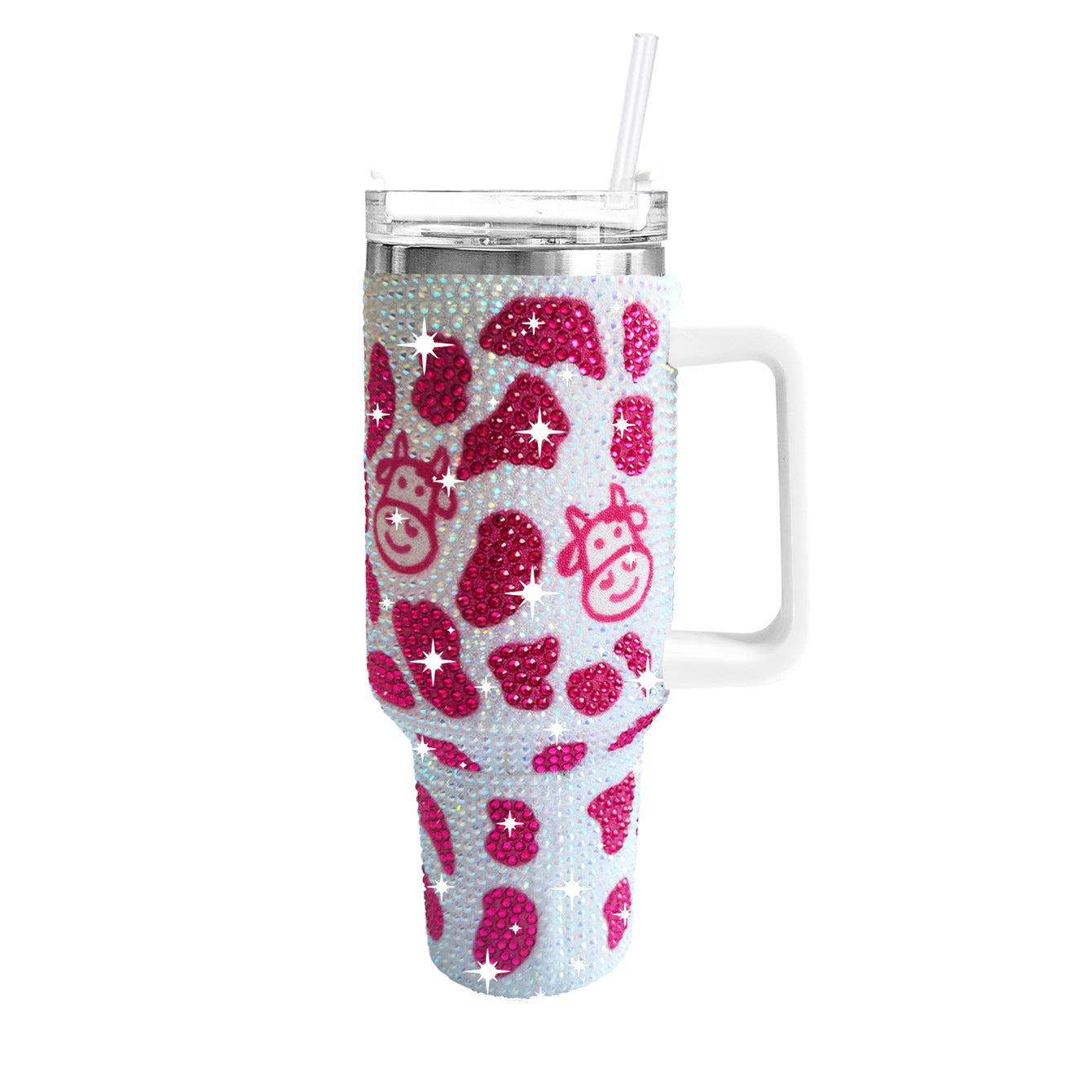Wholesale Tumbler Ice Bullies Cup  40oz Cow Pattern Diamond-encrusted Portable Thermos Tumbler Cup