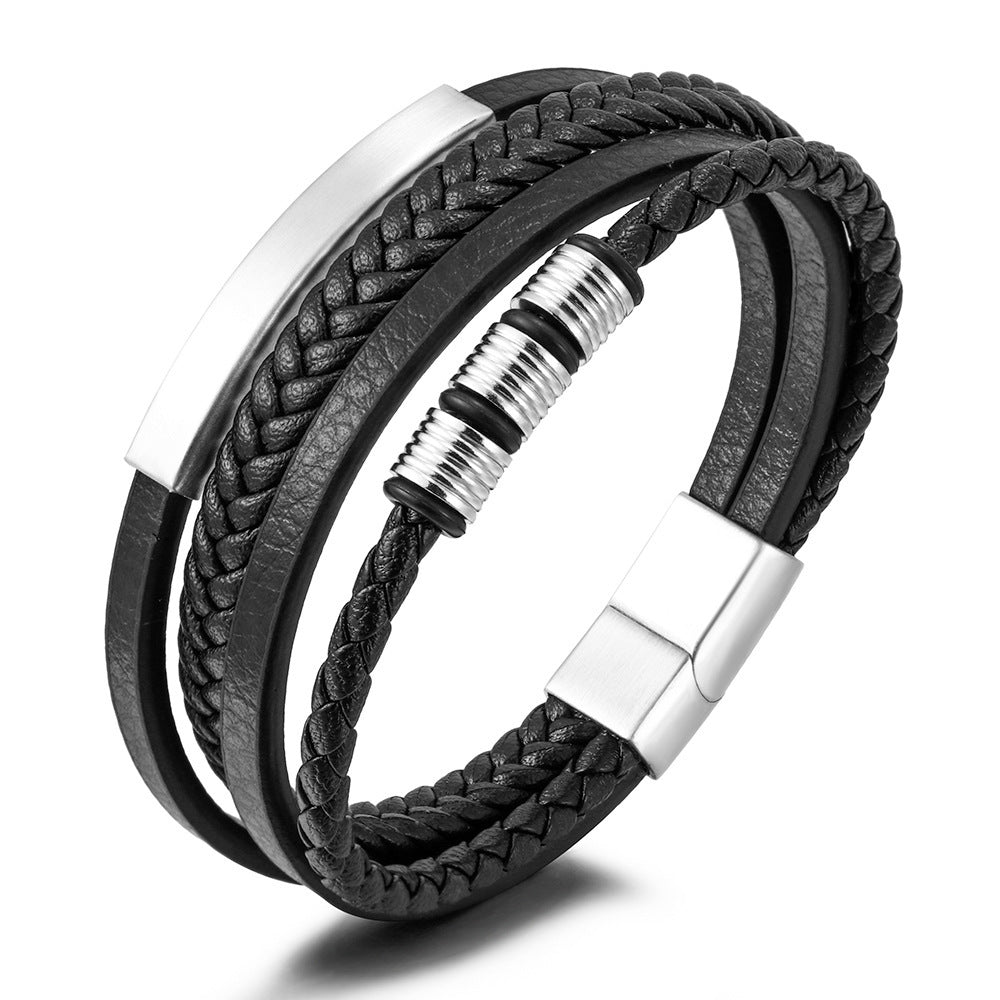 Wholesale Multi-layer Black Woven Popular Men's Leather Bracelet