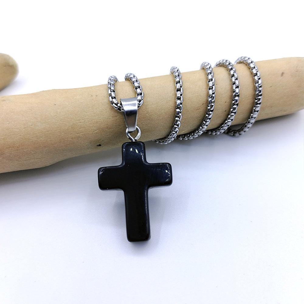 Wholesale Natural Stone Cross Pendant Necklace